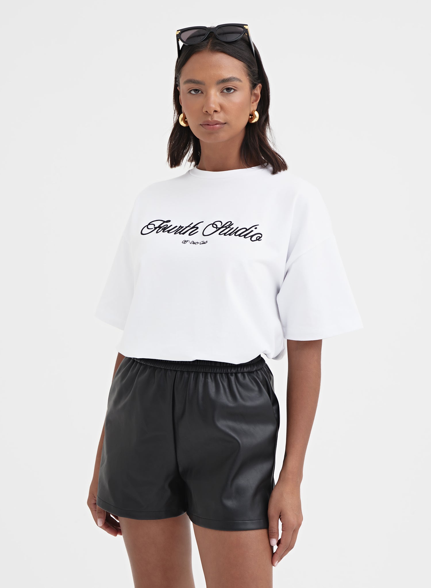 Black Elasticated Faux Leather Short